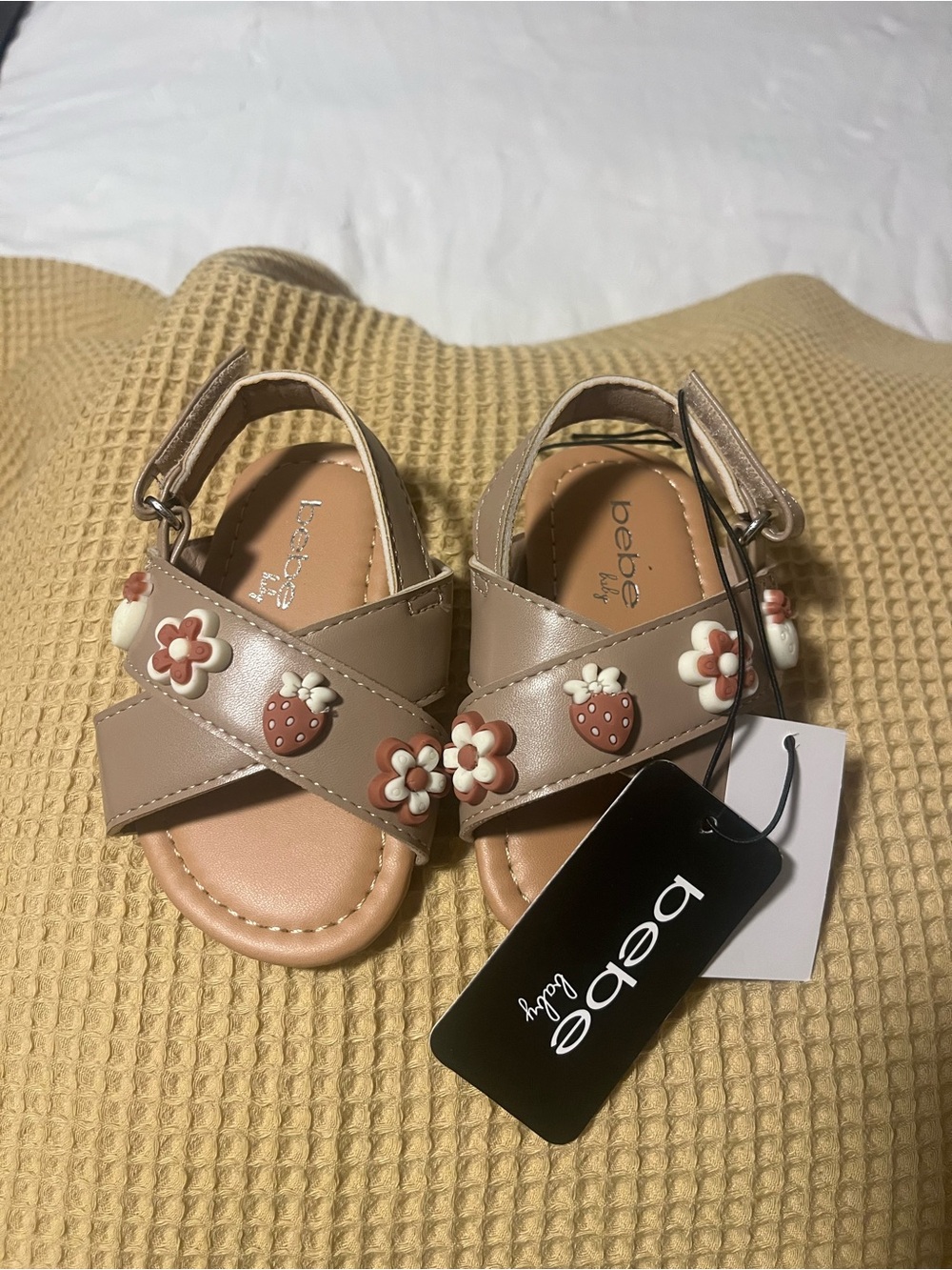 bebe Pink Beige Floral & Strawberry Girls Sandals